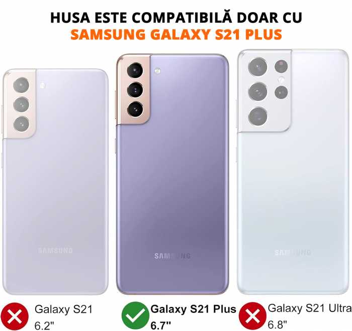 Husă pentru Samsung Galaxy S21 PLUS, inel multifuncțional 360°, Protecție Militară Antișoc, Roșu [2]
