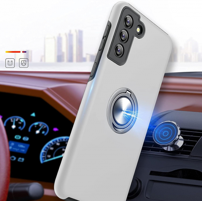 Husă pentru Samsung Galaxy S21 PLUS, inel multifuncțional 360°, Protecție Militară Antișoc, Silver [6]