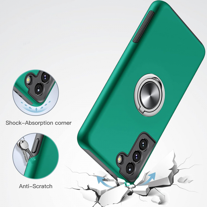 Husă pentru Samsung Galaxy S21 PLUS, inel multifuncțional 360°, Protecție Militară Antișoc, Verde [4]