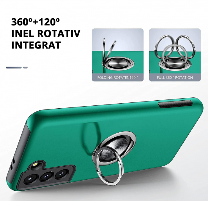 Husă pentru Samsung Galaxy S21 PLUS, inel multifuncțional 360°, Protecție Militară Antișoc, Verde [6]