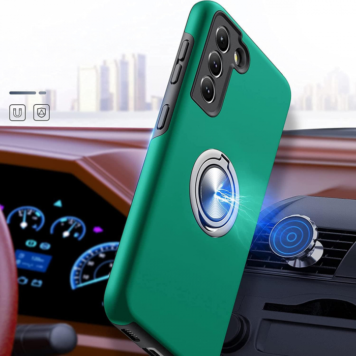 Husă pentru Samsung Galaxy S21 PLUS, inel multifuncțional 360°, Protecție Militară Antișoc, Verde [5]