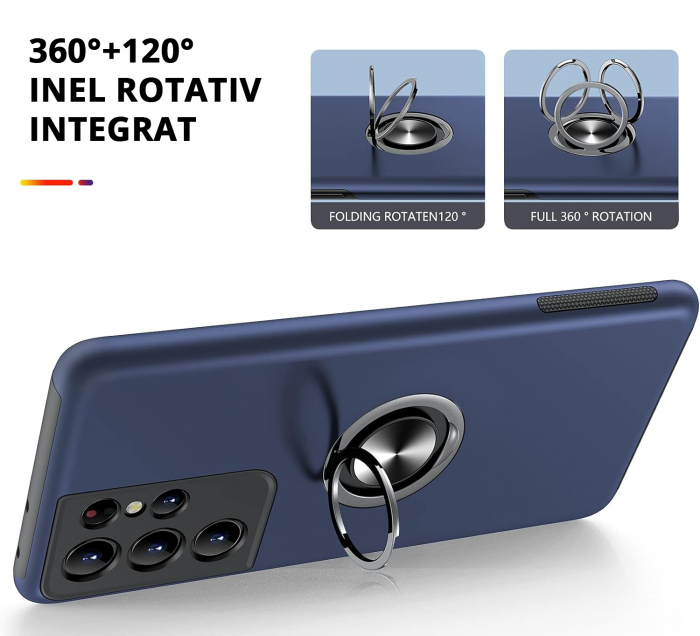Husă pentru Samsung Galaxy S21 ULTRA, inel multifuncțional 360°, Protecție Militară Antișoc, Blue [5]