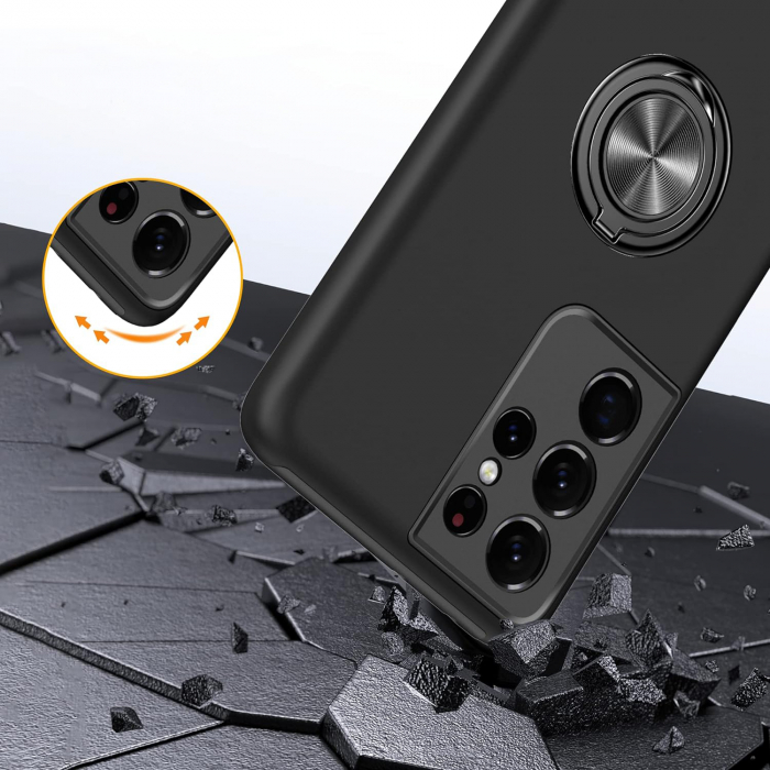 Husă pentru Samsung Galaxy S21 ULTRA, inel multifuncțional 360°, Protecție Militară Antișoc, Negru [4]