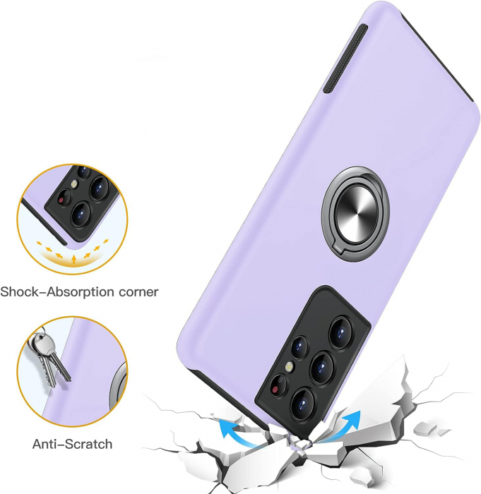 Husă pentru Samsung Galaxy S21 ULTRA, inel multifuncțional 360°, Protecție Militară Antișoc, Purple [4]