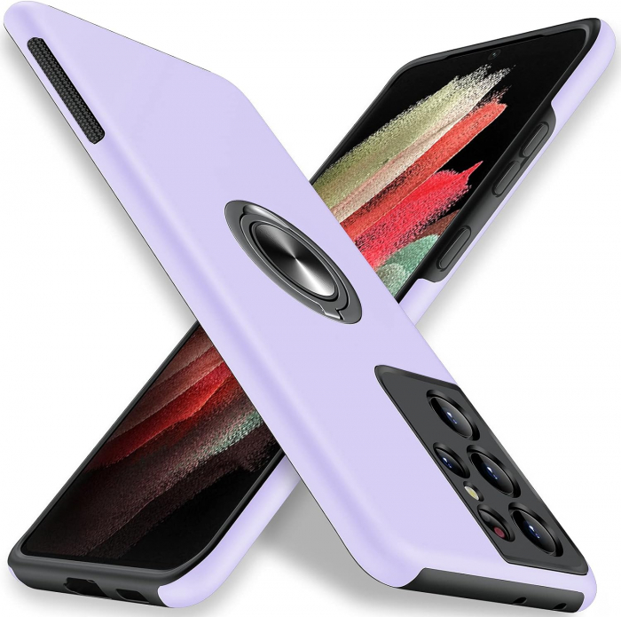 Husă pentru Samsung Galaxy S21 ULTRA, inel multifuncțional 360°, Protecție Militară Antișoc, Purple [1]