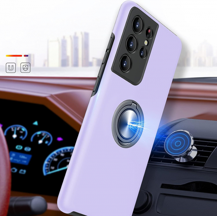 Husă pentru Samsung Galaxy S21 ULTRA, inel multifuncțional 360°, Protecție Militară Antișoc, Purple [6]