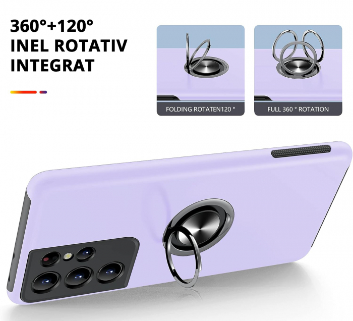 Husă pentru Samsung Galaxy S21 ULTRA, inel multifuncțional 360°, Protecție Militară Antișoc, Purple [5]