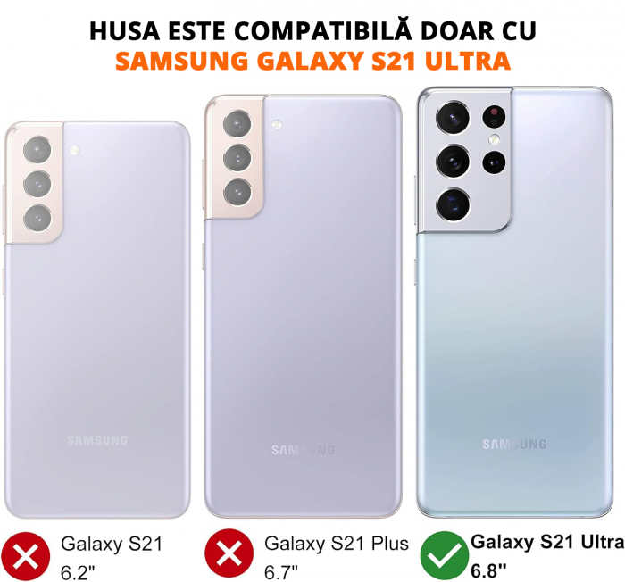 Husă pentru Samsung Galaxy S21 ULTRA, inel multifuncțional 360°, Protecție Militară Antișoc, Roșu [2]