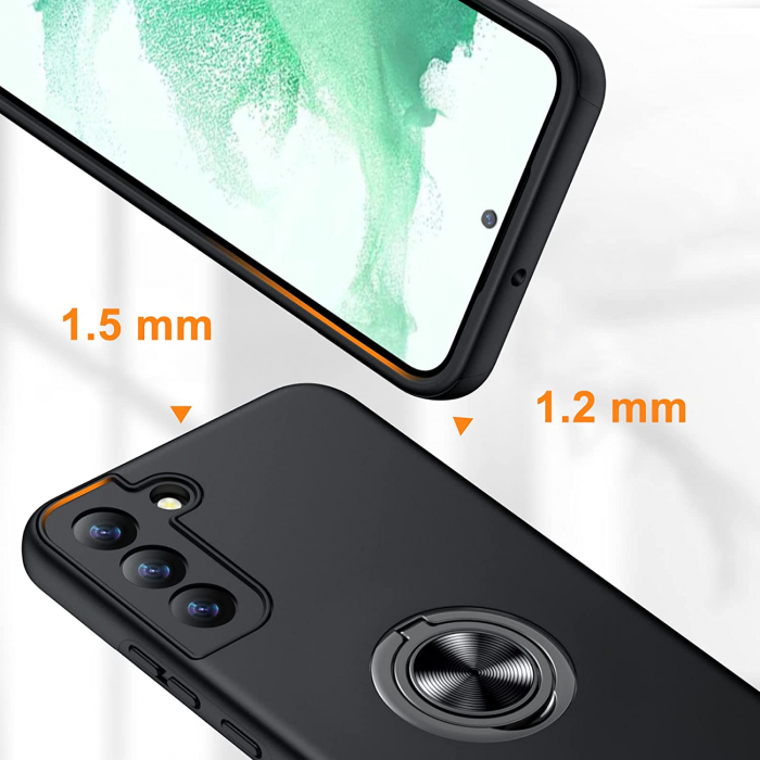 Husă pentru Samsung Galaxy S22, inel multifuncțional 360°, Protecție Militară Antișoc, Negru [2]
