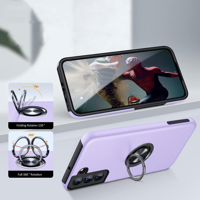 Husă pentru Samsung Galaxy S22, inel multifuncțional 360°, Protecție Militară Antișoc, Purple [5]