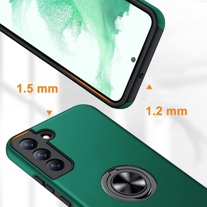 Husă pentru Samsung Galaxy S22, inel multifuncțional 360°, Protecție Militară Antișoc, Verde [2]