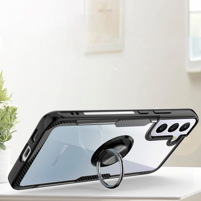 Husa pentru Samsung Galaxy S22 PLUS, Hybrid Antisoc, carcasa cu inel rotativ 360 si Kickstand, Negru [4]