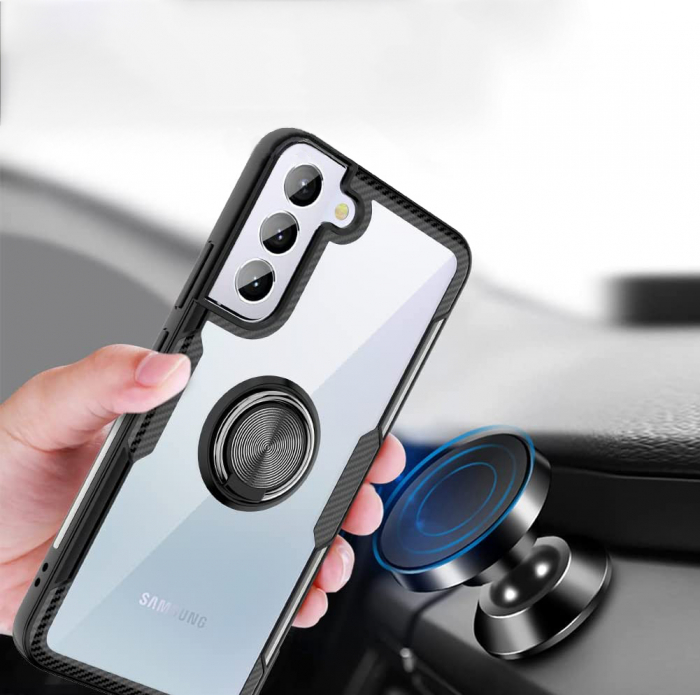 Husa pentru Samsung Galaxy S22 PLUS, Hybrid Antisoc, carcasa cu inel rotativ 360 si Kickstand, Negru [5]