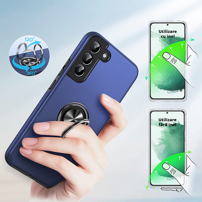 Husă pentru Samsung Galaxy S22 PLUS, inel multifuncțional 360°, Protecție Militară Antișoc, Blue [6]