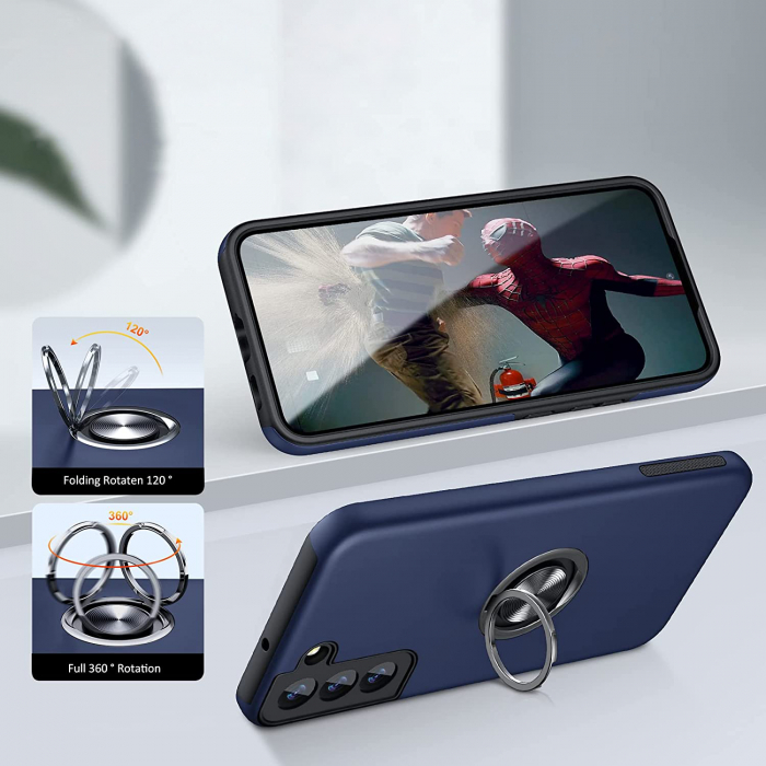 Husă pentru Samsung Galaxy S22 PLUS, inel multifuncțional 360°, Protecție Militară Antișoc, Blue [5]