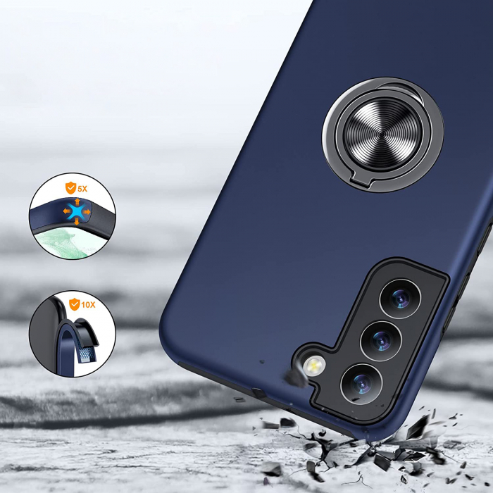 Husă pentru Samsung Galaxy S22 PLUS, inel multifuncțional 360°, Protecție Militară Antișoc, Blue [3]