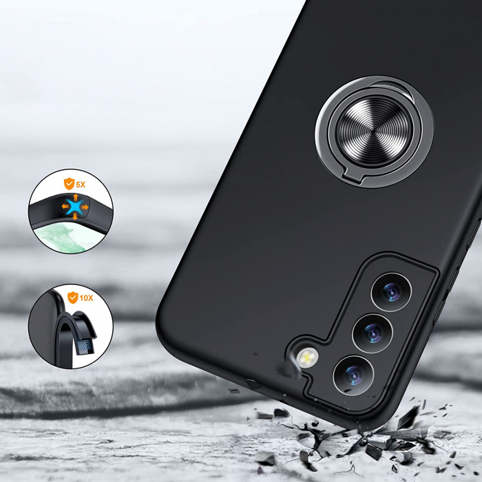 Husă pentru Samsung Galaxy S22 PLUS, inel multifuncțional 360°, Protecție Militară Antișoc, Negru [3]