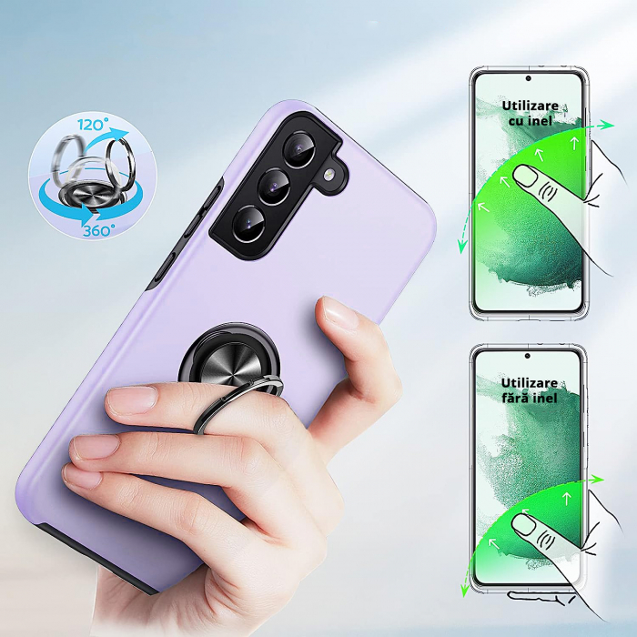 Husă pentru Samsung Galaxy S22 PLUS, inel multifuncțional 360°, Protecție Militară Antișoc, Purple [6]