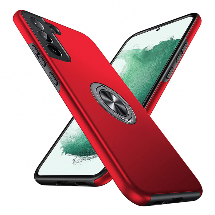 Husă pentru Samsung Galaxy S22 PLUS, inel multifuncțional 360°, Protecție Militară Antișoc, Roșu [1]