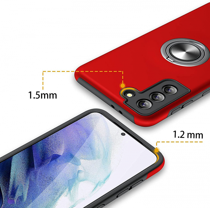 Husă pentru Samsung Galaxy S22 PLUS, inel multifuncțional 360°, Protecție Militară Antișoc, Roșu [2]