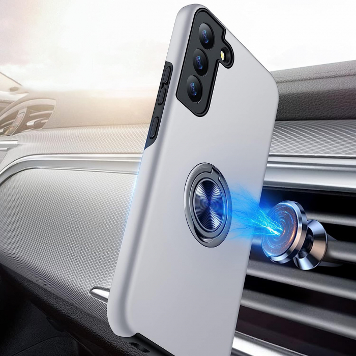Husă pentru Samsung Galaxy S22 PLUS, inel multifuncțional 360°, Protecție Militară Antișoc, Silver [3]