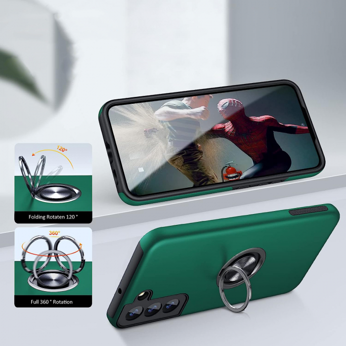 Husă pentru Samsung Galaxy S22 PLUS, inel multifuncțional 360°, Protecție Militară Antișoc, Verde [4]