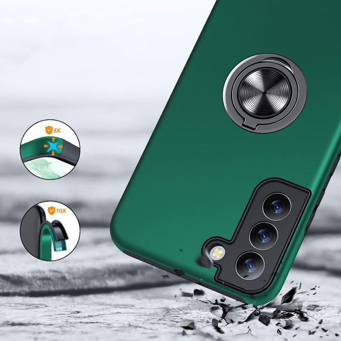 Husă pentru Samsung Galaxy S22 PLUS, inel multifuncțional 360°, Protecție Militară Antișoc, Verde [2]