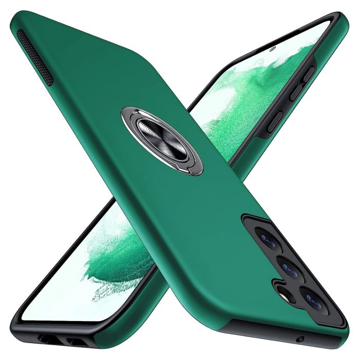 Husă pentru Samsung Galaxy S22 PLUS, inel multifuncțional 360°, Protecție Militară Antișoc, Verde [1]