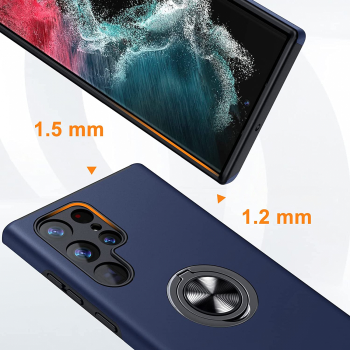 Husă pentru Samsung Galaxy S22 ULTRA, inel multifuncțional 360°, Protecție Militară Antișoc, Blue [3]