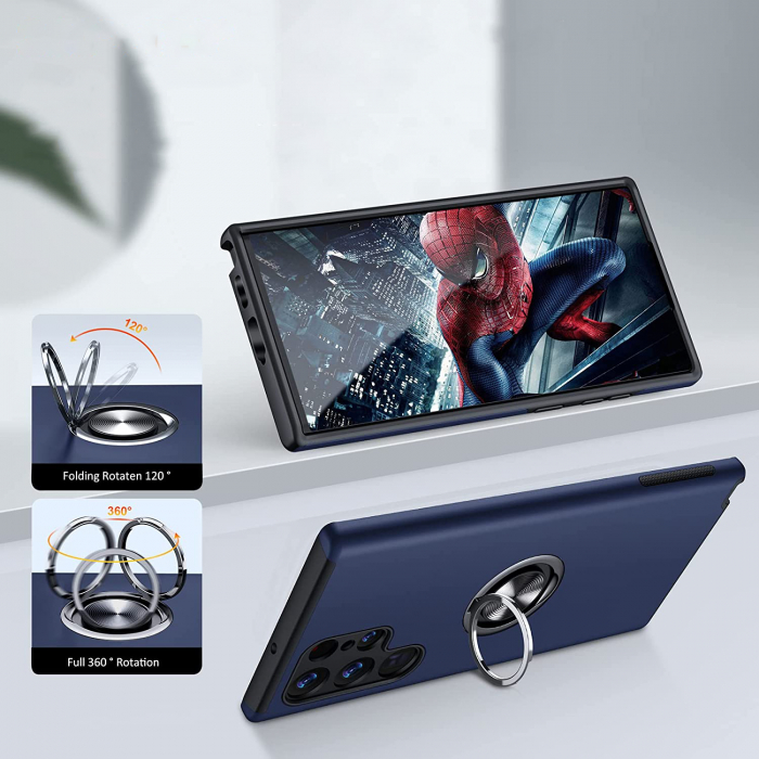 Husă pentru Samsung Galaxy S22 ULTRA, inel multifuncțional 360°, Protecție Militară Antișoc, Blue [5]