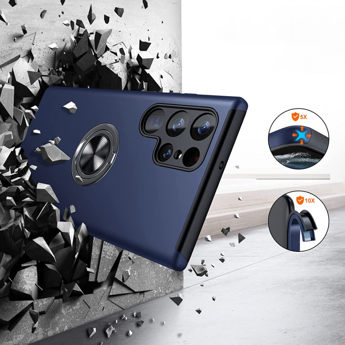 Husă pentru Samsung Galaxy S22 ULTRA, inel multifuncțional 360°, Protecție Militară Antișoc, Blue [4]