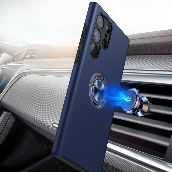 Husă pentru Samsung Galaxy S22 ULTRA, inel multifuncțional 360°, Protecție Militară Antișoc, Blue [6]