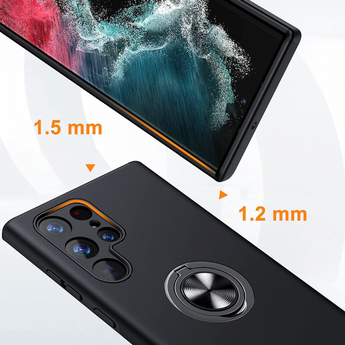 Husă pentru Samsung Galaxy S22 ULTRA, inel multifuncțional 360°, Protecție Militară Antișoc, Negru [3]