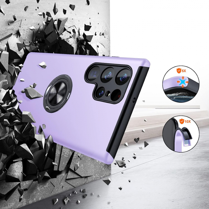 Husă pentru Samsung Galaxy S22 ULTRA, inel multifuncțional 360°, Protecție Militară Antișoc, Purple [4]
