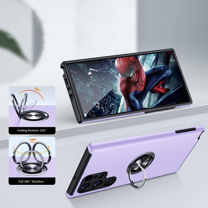 Husă pentru Samsung Galaxy S22 ULTRA, inel multifuncțional 360°, Protecție Militară Antișoc, Purple [6]