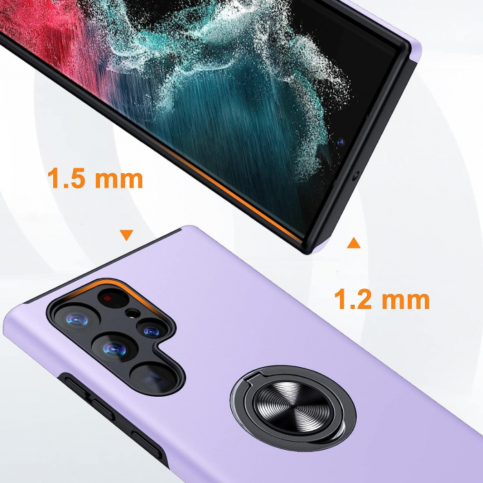 Husă pentru Samsung Galaxy S22 ULTRA, inel multifuncțional 360°, Protecție Militară Antișoc, Purple [5]