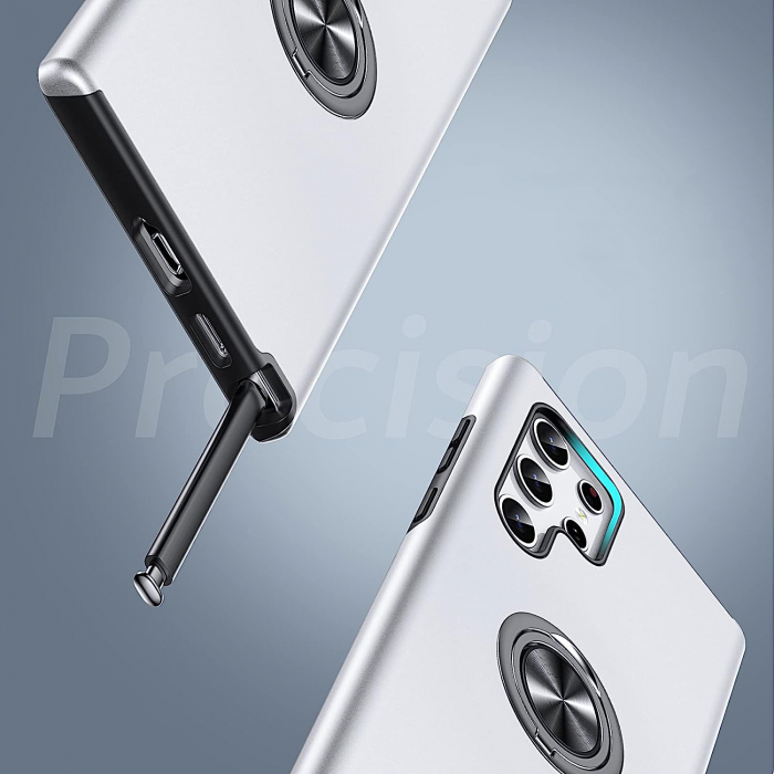 Husă pentru Samsung Galaxy S22 ULTRA, inel multifuncțional 360°, Protecție Militară Antișoc, Silver [8]