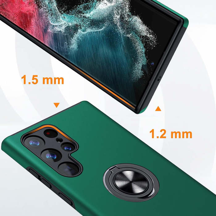 Husă pentru Samsung Galaxy S22 ULTRA, inel multifuncțional 360°, Protecție Militară Antișoc, Verde [6]