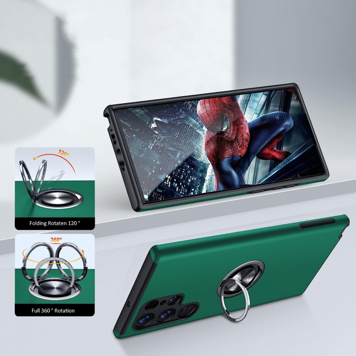 Husă pentru Samsung Galaxy S22 ULTRA, inel multifuncțional 360°, Protecție Militară Antișoc, Verde [5]