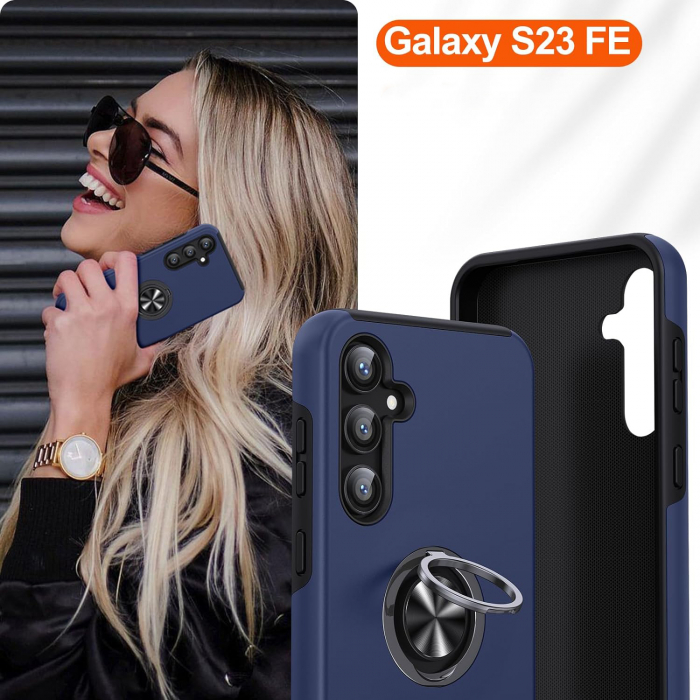 Husă pentru Samsung Galaxy S23 FE, inel multifuncțional 360°, Protecție Militară Antișoc, Blue [8]
