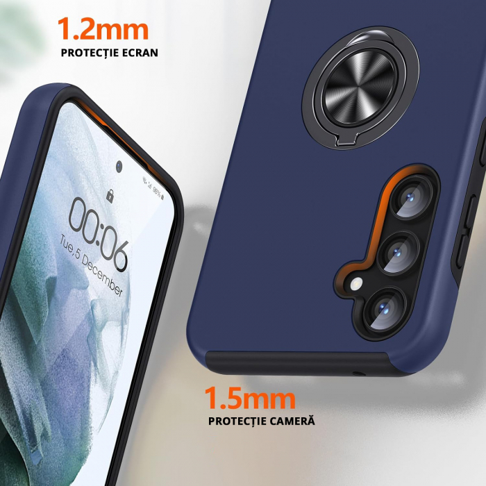 Husă pentru Samsung Galaxy S23 FE, inel multifuncțional 360°, Protecție Militară Antișoc, Blue [4]