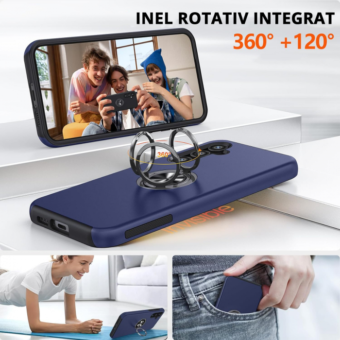 Husă pentru Samsung Galaxy S23 FE, inel multifuncțional 360°, Protecție Militară Antișoc, Blue [7]