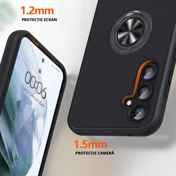 Husă pentru Samsung Galaxy S23 FE, inel multifuncțional 360°, Protecție Militară Antișoc, Negru [4]