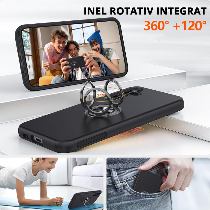 Husă pentru Samsung Galaxy S23 FE, inel multifuncțional 360°, Protecție Militară Antișoc, Negru [7]