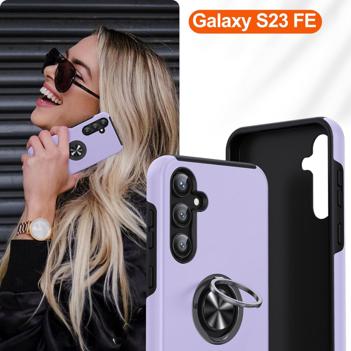 Husă pentru Samsung Galaxy S23 FE, inel multifuncțional 360°, Protecție Militară Antișoc, Purple [8]