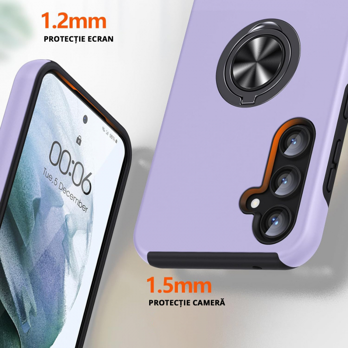 Husă pentru Samsung Galaxy S23 FE, inel multifuncțional 360°, Protecție Militară Antișoc, Purple [4]