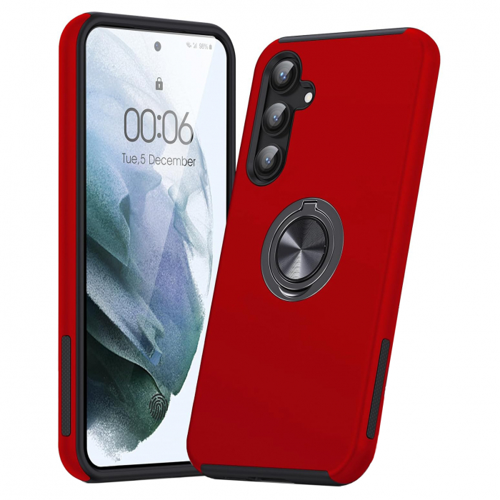 Husă pentru Samsung Galaxy S23 FE, inel multifuncțional 360°, Protecție Militară Antișoc, Roșu [1]