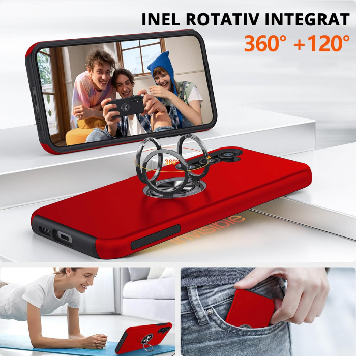 Husă pentru Samsung Galaxy S23 FE, inel multifuncțional 360°, Protecție Militară Antișoc, Roșu [7]