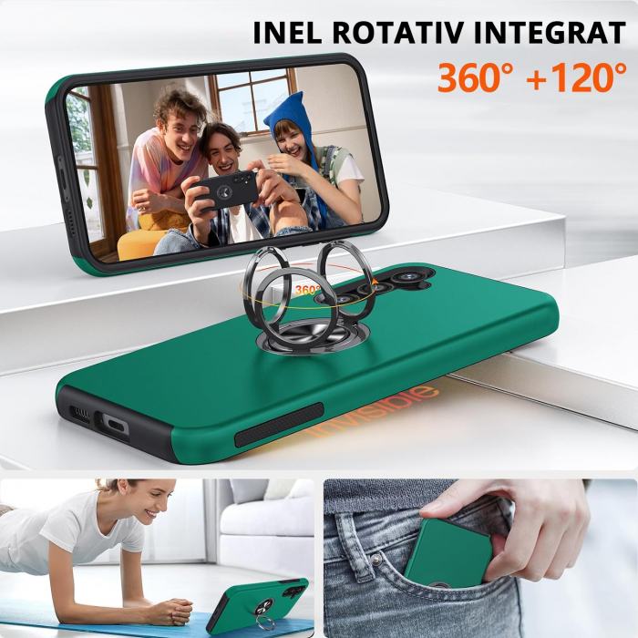 Husă pentru Samsung Galaxy S23 FE, inel multifuncțional 360°, Protecție Militară Antișoc, Verde [7]