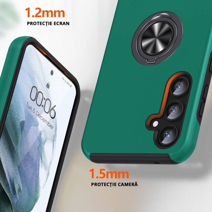 Husă pentru Samsung Galaxy S23 FE, inel multifuncțional 360°, Protecție Militară Antișoc, Verde [4]